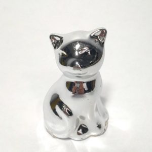 Gato Decorativo Cerâmica Prata
