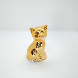 Gato Decorativo Cerâmica Dourado